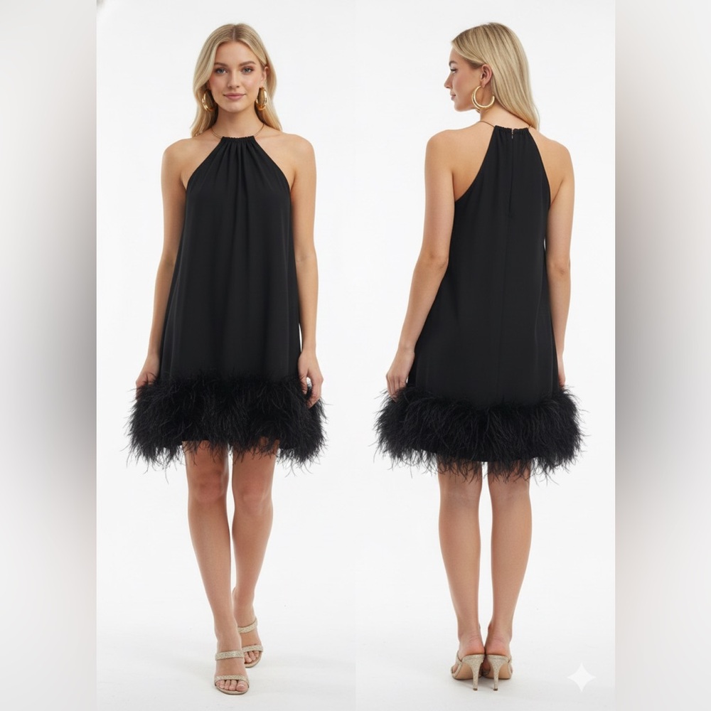 CULT GAIA REEVES FEATHER DRESS IN BLACK NWOT